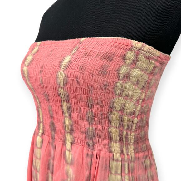 Bali Queen | One Size | Coral & Cream Tie-Dye Smoked Bodice Maxi Tia Tube Dress - Picture 5 of 7